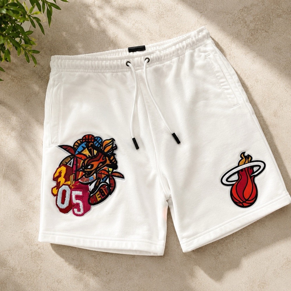 Pro Standard Miami Heat NBA 305 White Fleece Shorts Sz S Embroidered